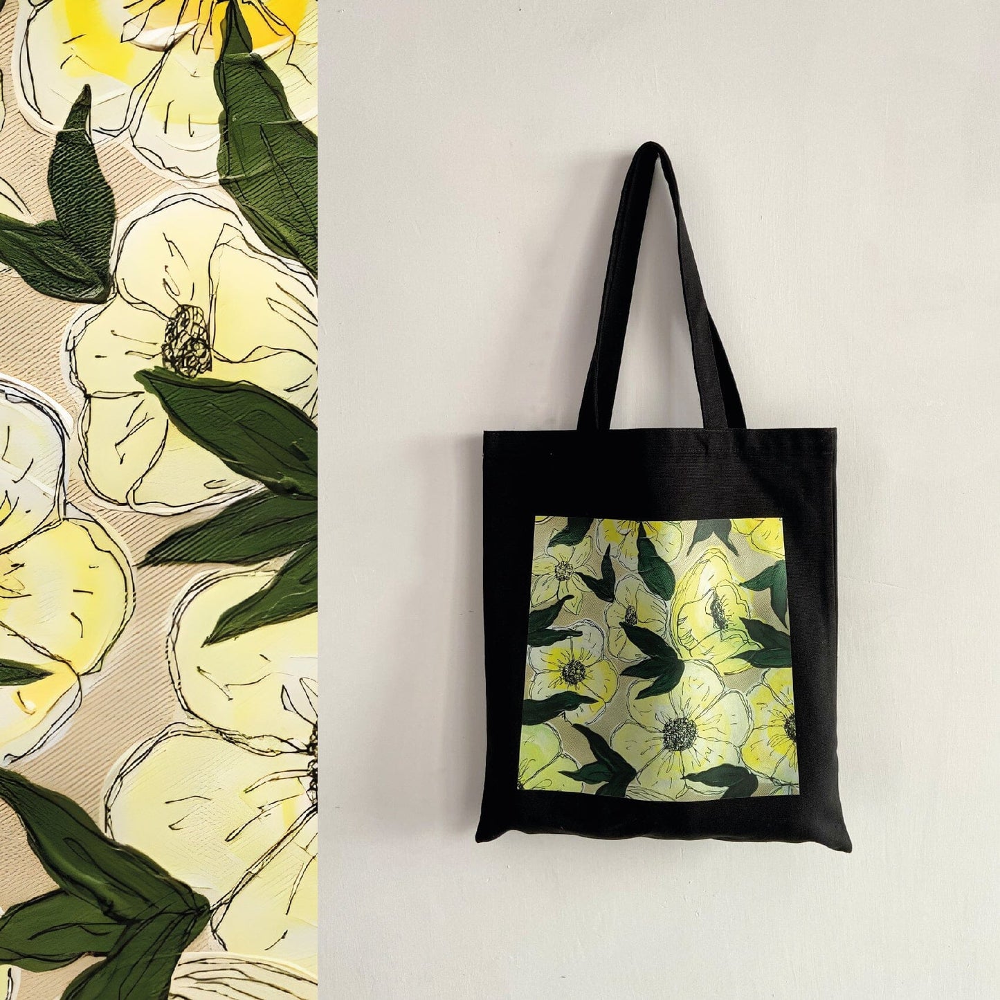 White Blooms on Beige | Tote Bag Tote Bags feb & flowers