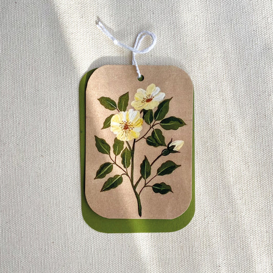 Gandhraj: White Blooms on Beige | Gift Tag