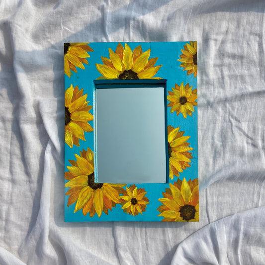 Sunflower Gaze | Hand-painted Wooden Mirror