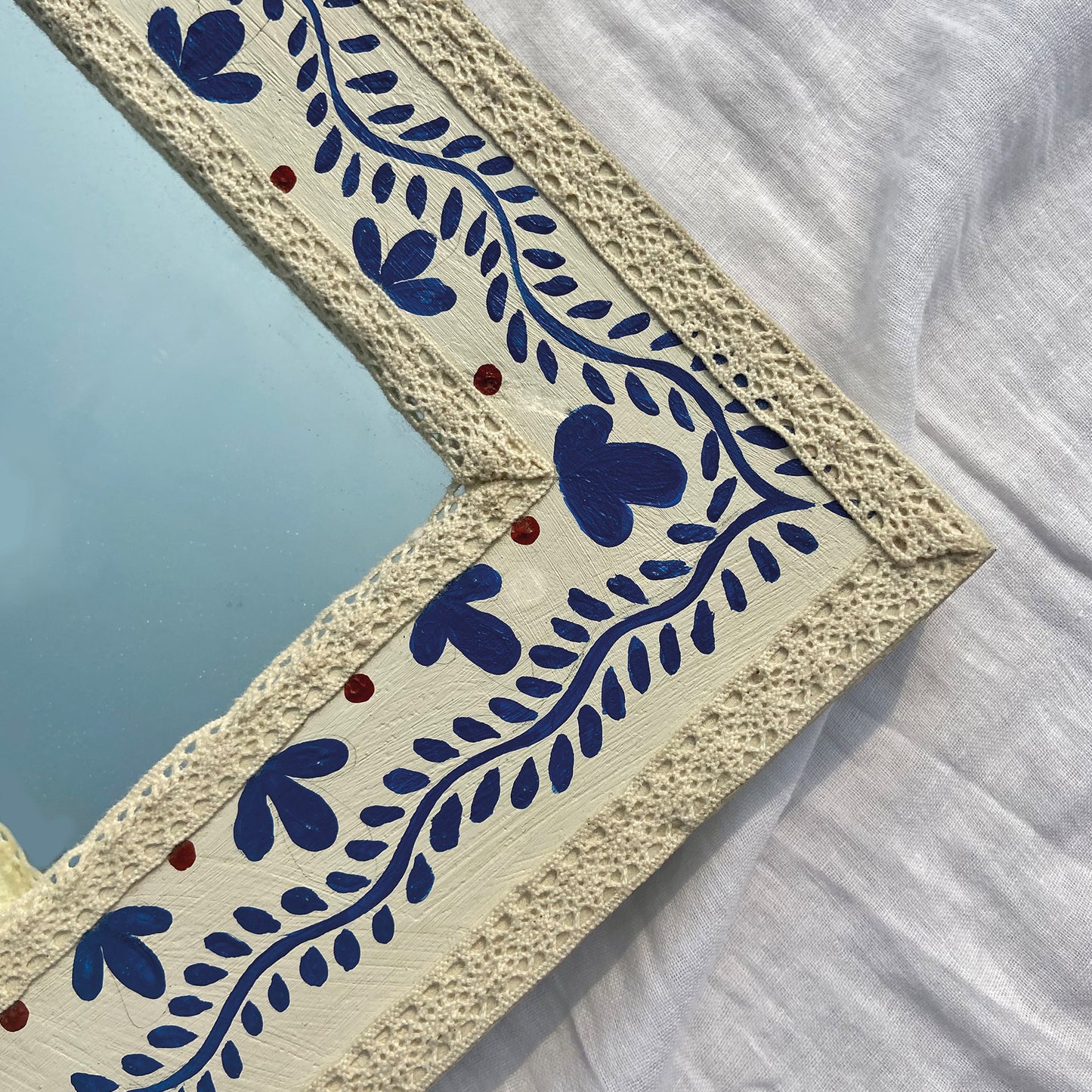 Delicately White | Hand-painted Wooden Mirror