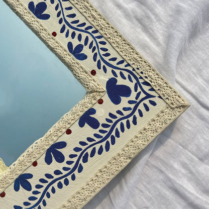 Delicately White | Hand-painted Wooden Mirror